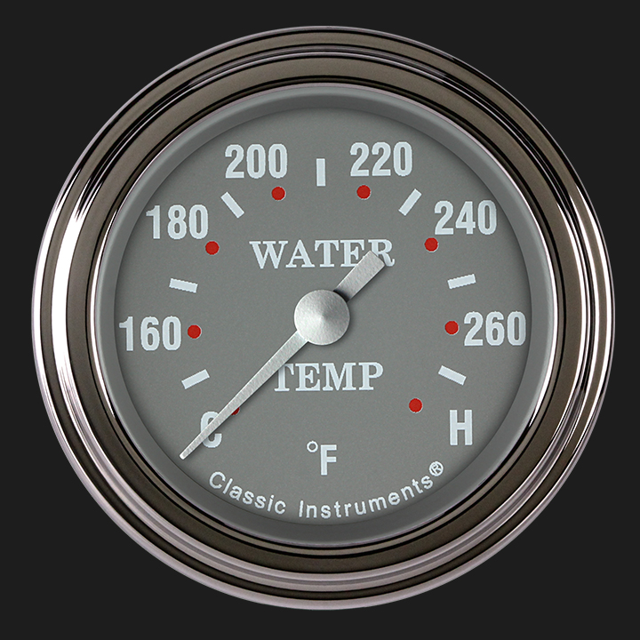 Red Classic Needles, Chrome Bezels Aurora Instruments 4029 American Retro Rodder Water Temperature Gauge 