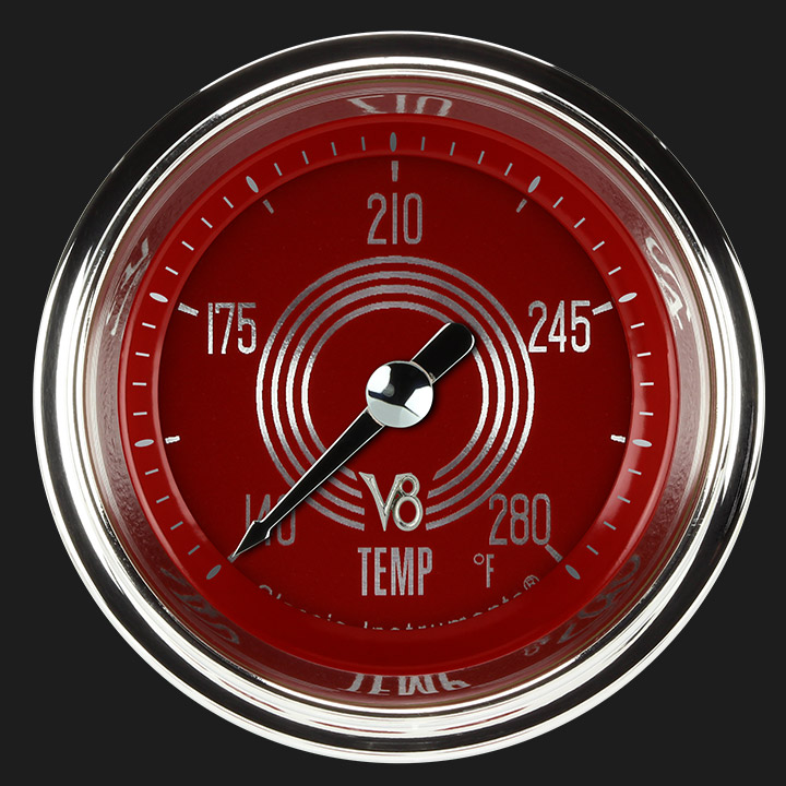 Picture of V8 Red Steelie 2 1/8" Water Temperature Gauge