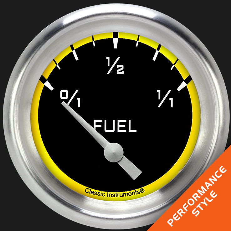 Picture of Autocross Yellow 2 5/8" Fuel Gauge, 0-90 ohm
