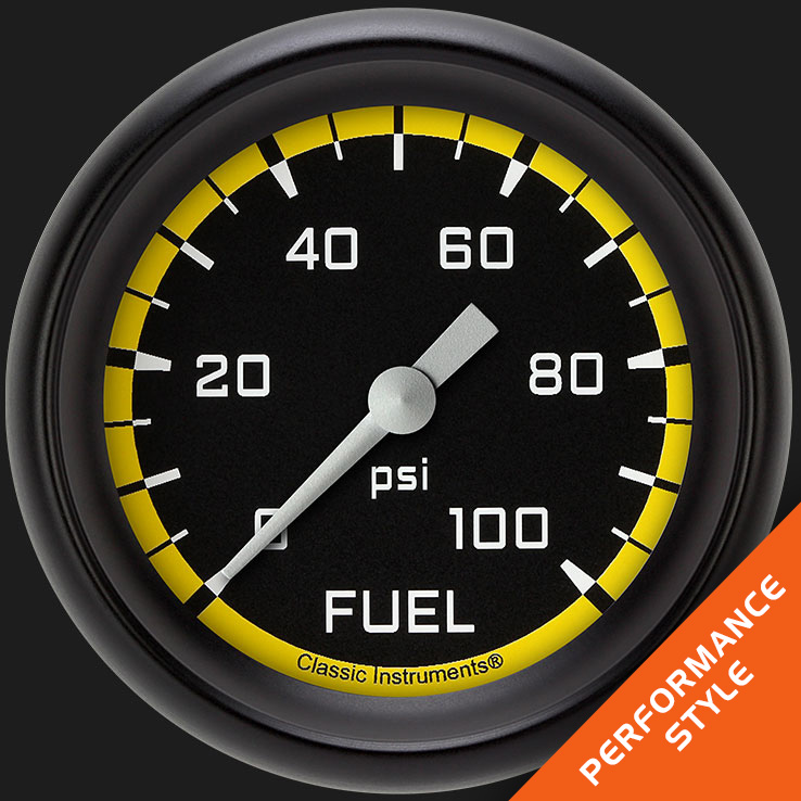 Picture of Autocross Yellow 2 5/8" Fuel Pressure Gauge, 100 psi