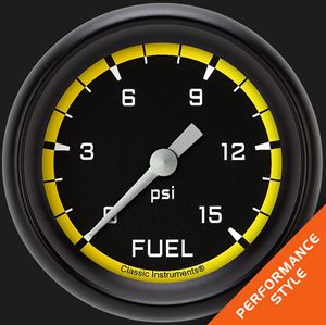 Picture of Autocross Yellow 2 5/8" Fuel Pressure Gauge, 15 psi