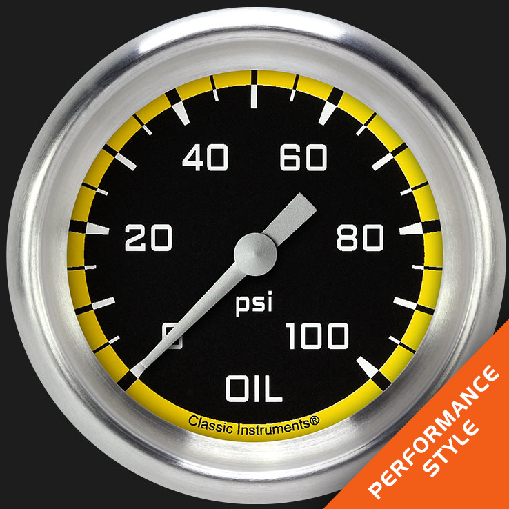 Picture of Autocross Yellow 2 5/8" Oil Pressure Gauge