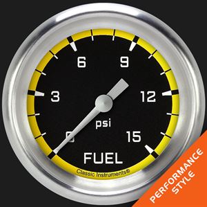 Picture of Autocross Yellow 2 5/8" Fuel Pressure Gauge, 15 psi
