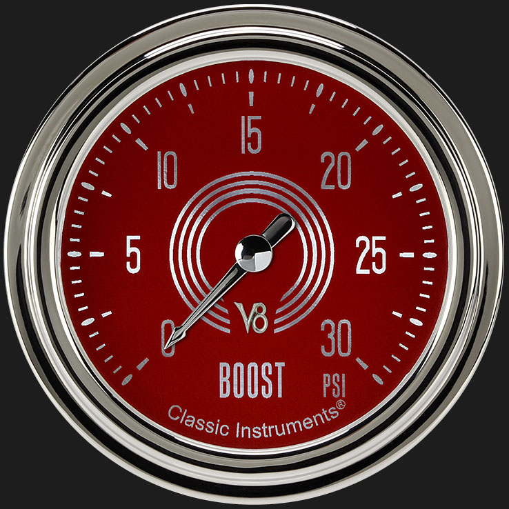 Picture of V8 Red Steelie 2 5/8" Boost Gauge, 30 psi