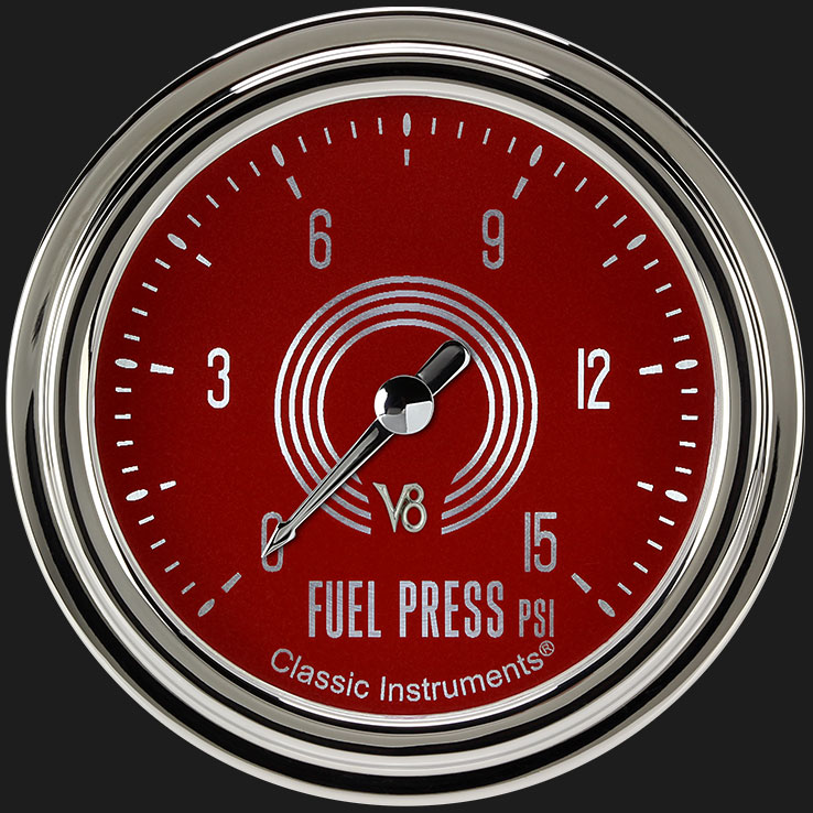Picture of V8 Red Steelie 2 5/8" Fuel Pressure Gauge, 15 psi
