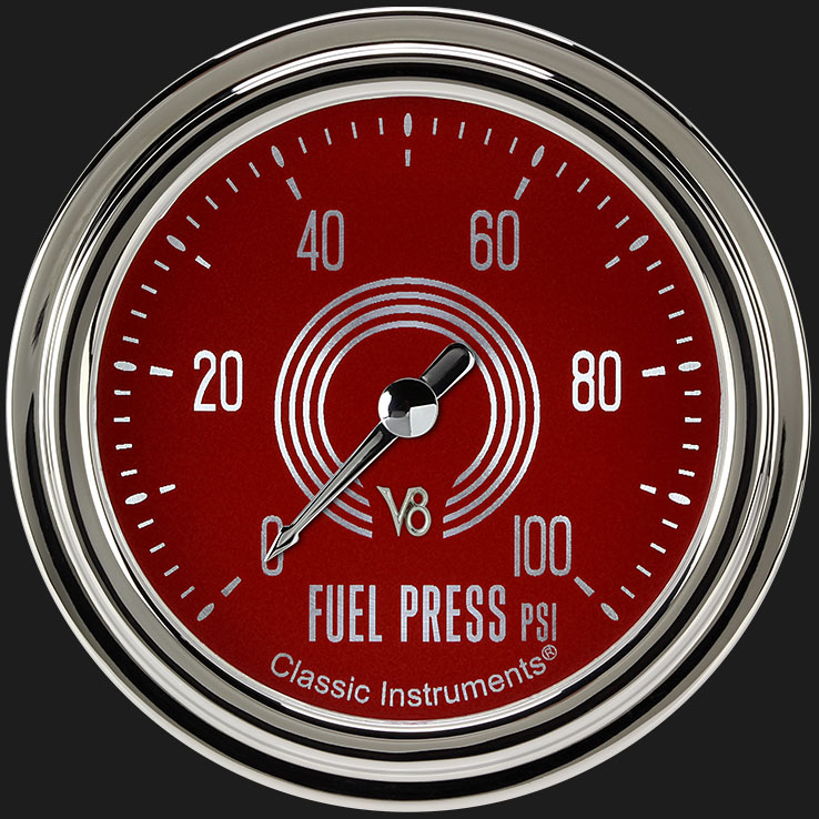 Picture of V8 Red Steelie 2 5/8" Fuel Pressure Gauge, 100 psi
