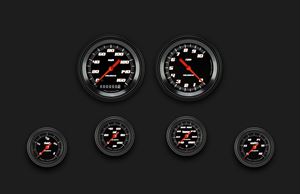 MOTOR METER RACING Classic Black 6-Gauge Set – Mechanical – MPH, PSI, °F, Volt – 85mm & 52mm – Vintage Style