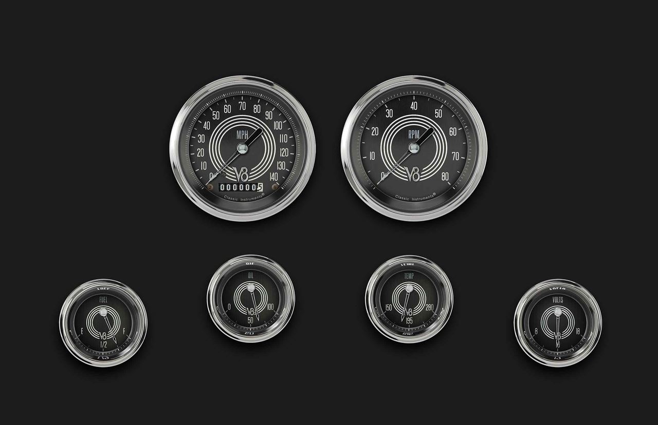 thumbnail image 2 of SRP CYBCE6715 Veethree Classic Black 6 Gauge Instrument Set – Mechanical Speedo – 6 Gauge Set 2 of 4