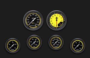 Picture of AutoCross Yellow Six Gauge Set 301, Black Performance Bezel